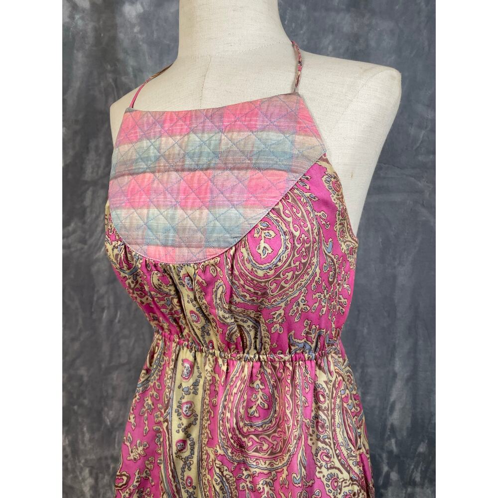 Vintage Tova Celine quilted bib‎ halter midi dress pink paisley babydoll S boho - Picture 4 of 13